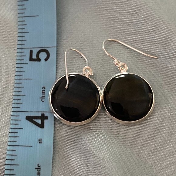 Earrings! Beautiful Black Onyx discs set in Sterling Silver! - Picture 3 of 4
